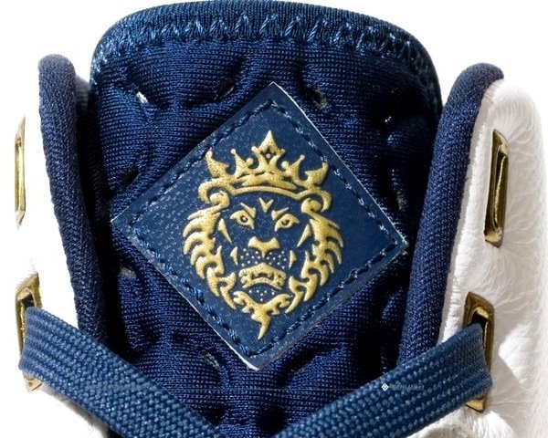 Lebron James Shoes: Nike Lebron V (5) Basketball Signature Sneakers - Blue, white and gold - Lion zoom view